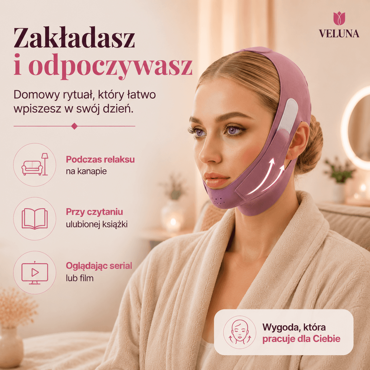 VELUNA - Maska Liftingująca Twarz V-Line na Podkreślenie Linii Żuchwy i Redukcji podbródka